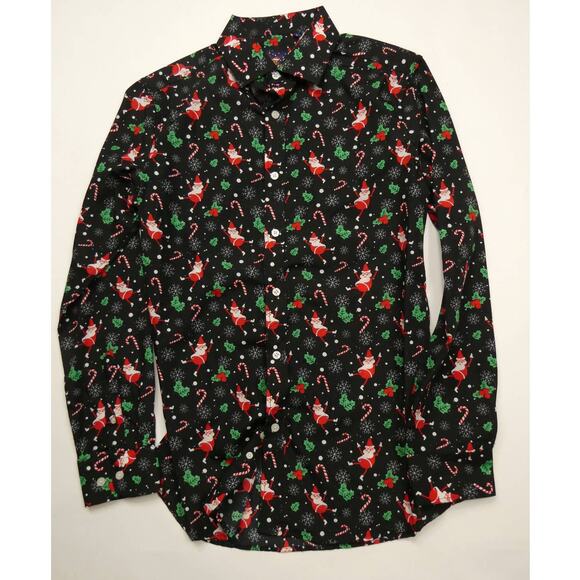 Christmas print Button Front Men's S Shirt long sleeve Simon Banks - Picture 1 of 2